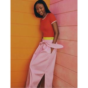 FREE ASSEMBLY TANGERINE TANGO RIBBED CREW NECK TOP